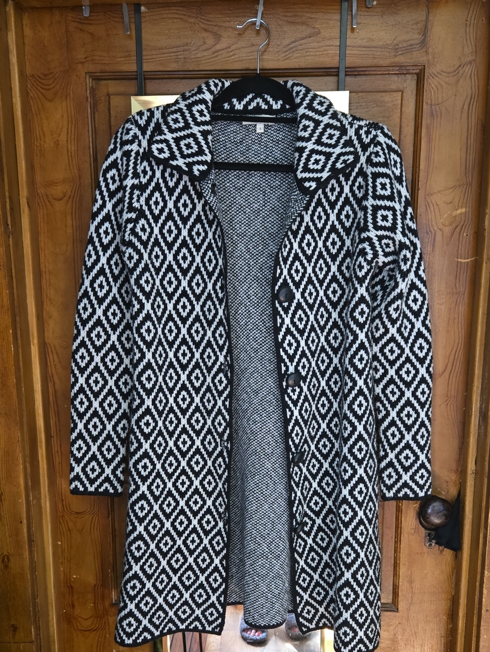 Black & White Geometric Longline Cardigan Coat